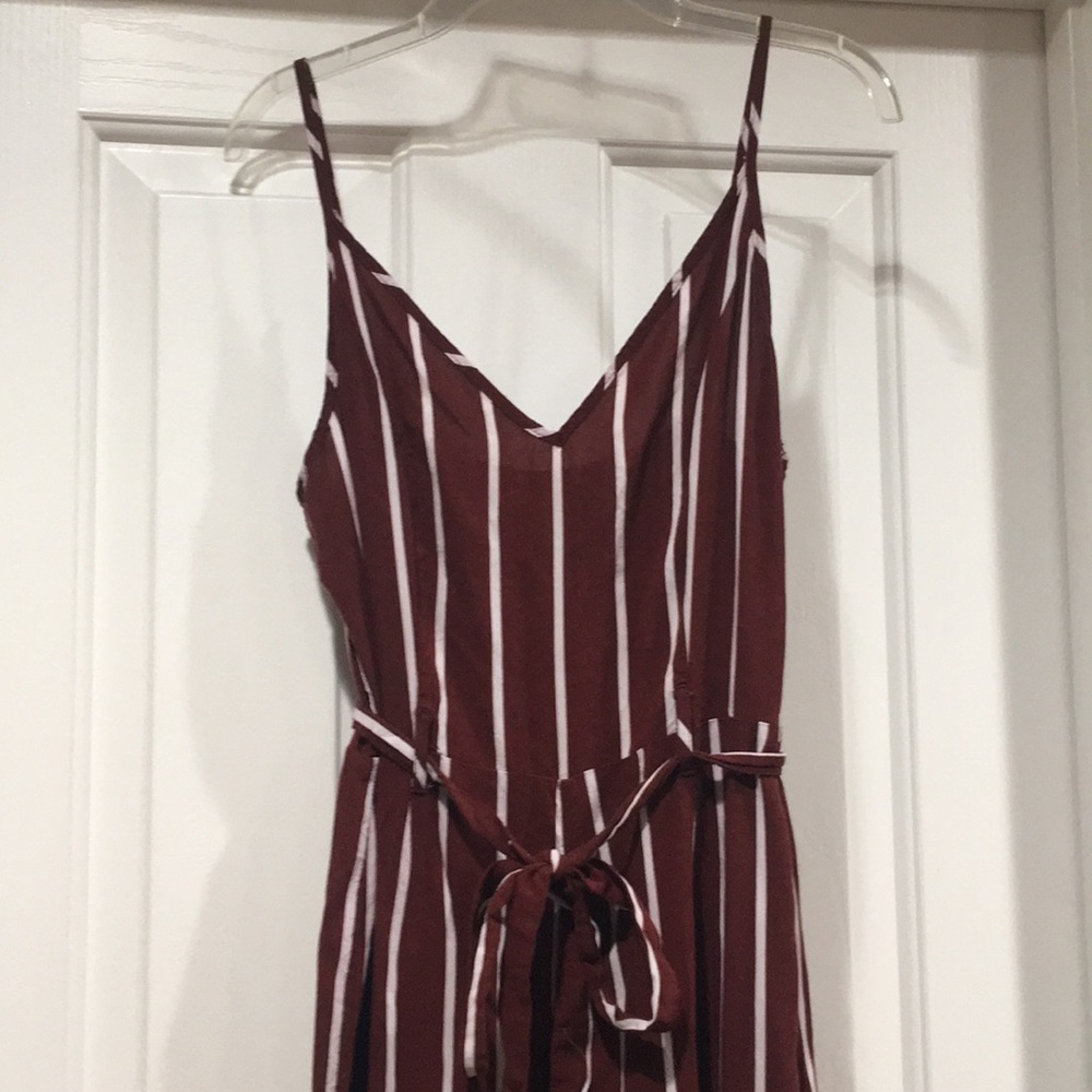 Burgundy Pinstripe Jumpsuit
